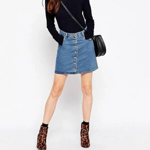 ASOS Blue Denim Button-Front Mini Skirt